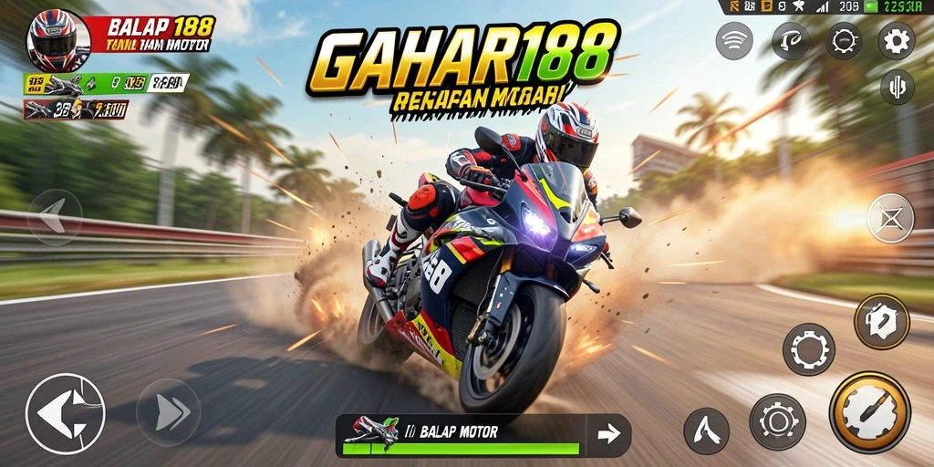 Antarmuka balapan motor yang dinamis dan menarik.