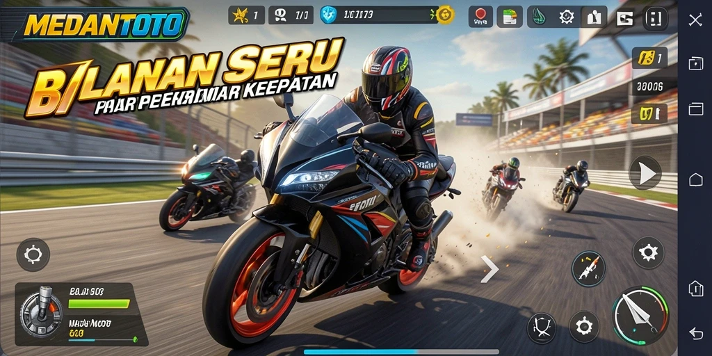 Screenshot utama MEDANTOTO menampilkan balapan motor yang seru dan antarmuka yang menarik.