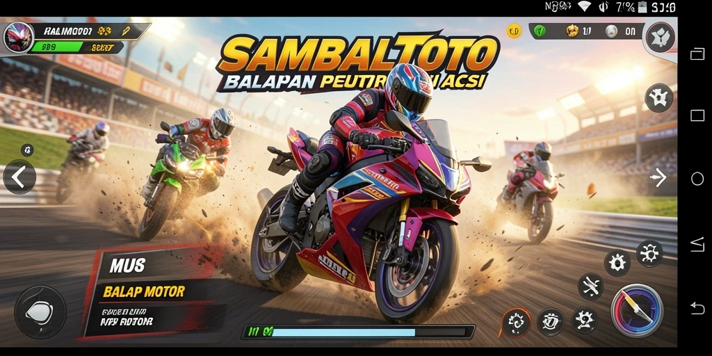 Tampilan antarmuka dan pengalaman balap motor yang seru.