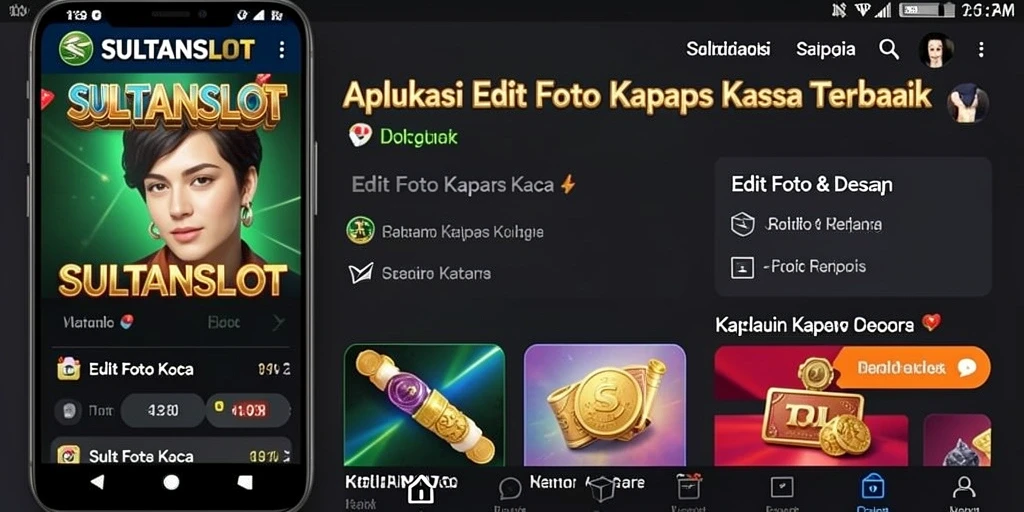 Antarmuka SULTANSLOT menampilkan fitur Edit Foto Kertas Kaca yang mengesankan.