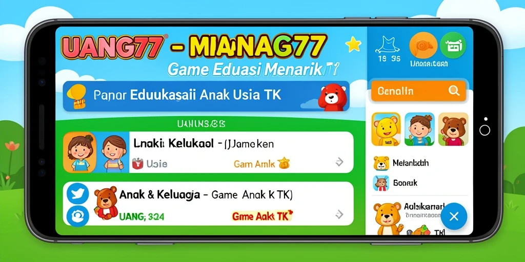 Antarmuka UANG77 yang cerah dan edukatif untuk anak-anak.