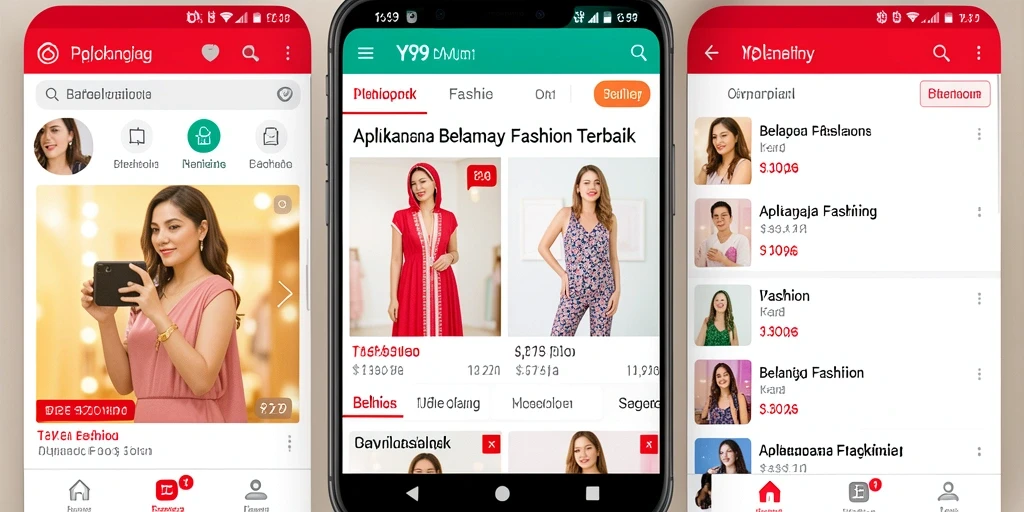 Tampilan antarmuka pengguna Y89 yang menarik dan fungsional untuk belanja fashion.